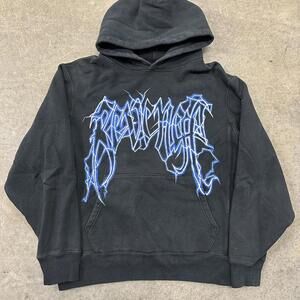 Revenge Lightning Spellout Hoodie Black & Blue Size Small